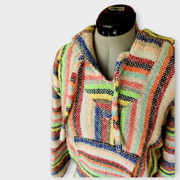 Artisan Baja Hoodie Womens L Jerga "Drug Rug" Pullover Multi-Colored Striped - Picture 5 of 6